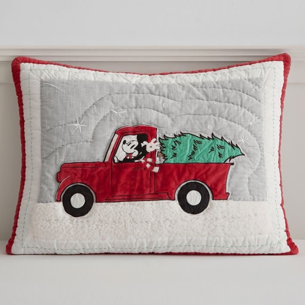 Pottery Barn Embroidered and Fuzzy Mickey Mouse Holiday Pillow Sham - Set of 2